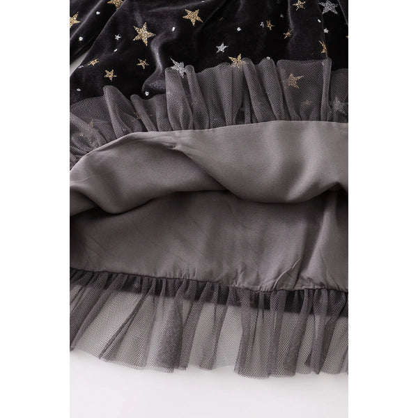 Green Velvet Star Ruffle Dress