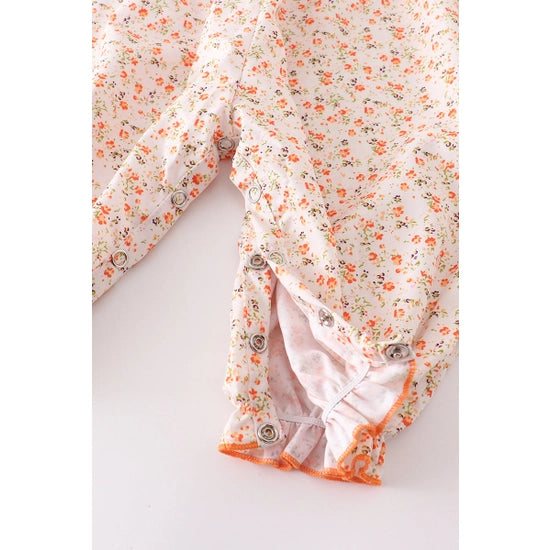 Orange Floral Pumpkin Smocked Baby Romper