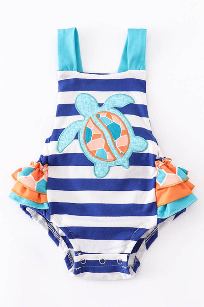 Striped Turtle Ruffle Baby Girl Bubble