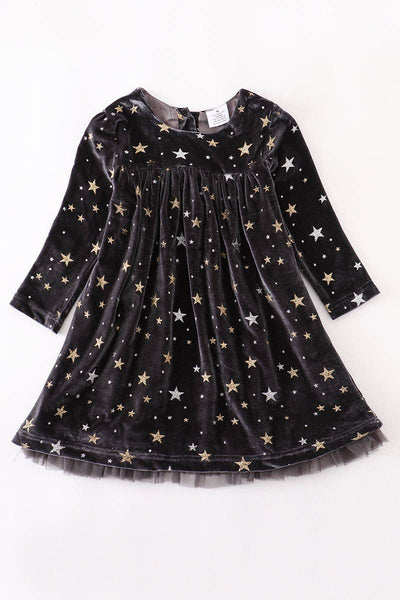 Green Velvet Star Ruffle Dress