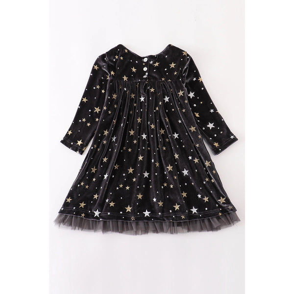 Green Velvet Star Ruffle Dress