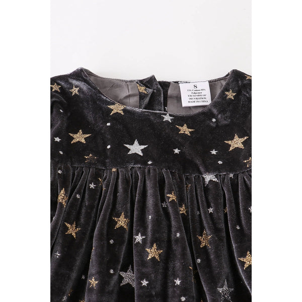 Green Velvet Star Ruffle Dress