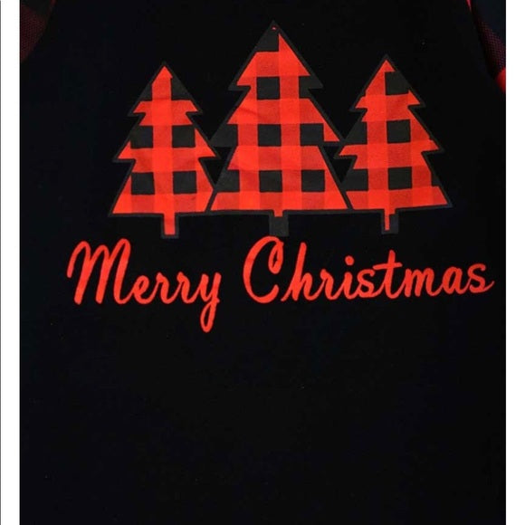 Girls Red Plaid Christmas Tree Raglan