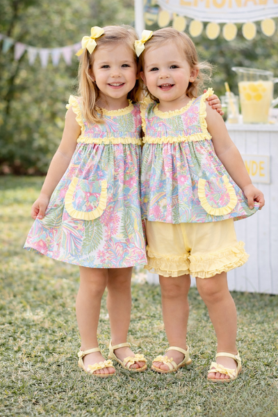 Tropical Floral Print Ruffle Pocket Short Set - Little Pink Princess Boutique