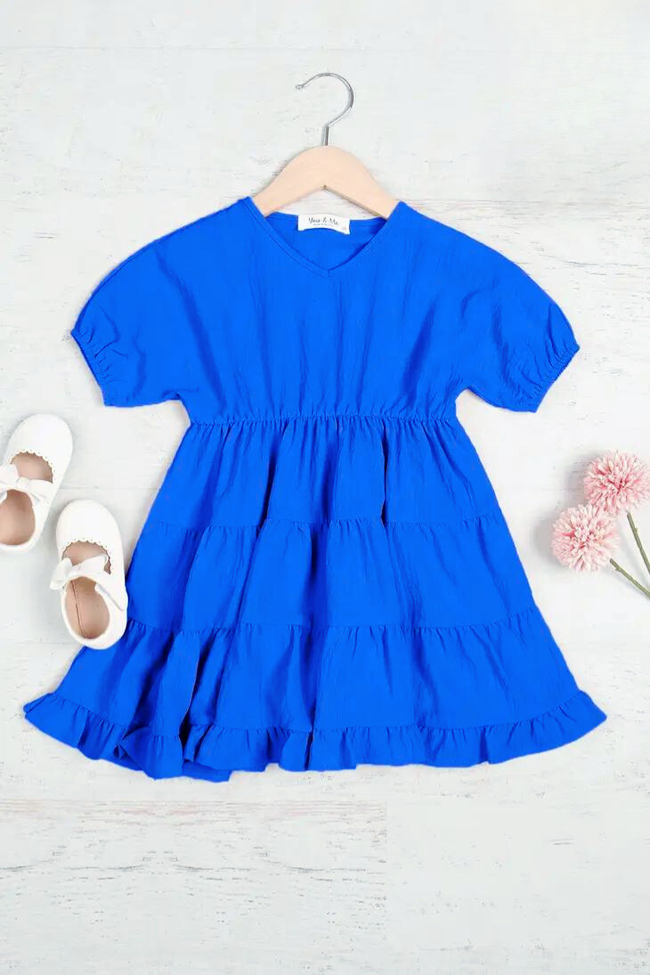 Royal Blue Short Sleeve Tiered Dress