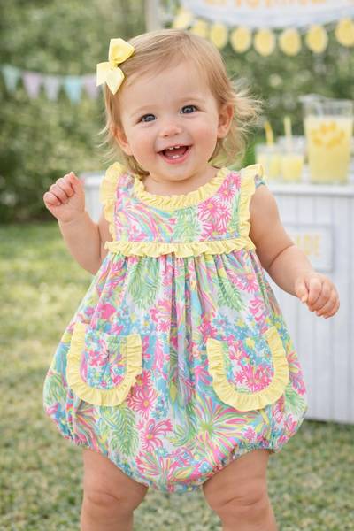 Tropical Floral Print Ruffle Pocket Bubble - Little Pink Princess Boutique