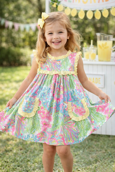Tropical Floral Ruffle Pocket Dress - Little Pink Princess Boutique