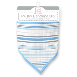 Muslin Bandana Bib, Stripes, Blue