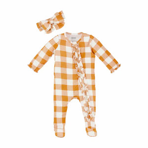 Orange Plaid Baby Sleeper Set