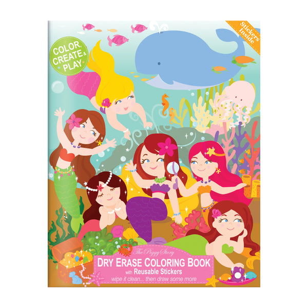 Dry Erase Coloring Book with Reuseable Stickers- Magical Mermaids