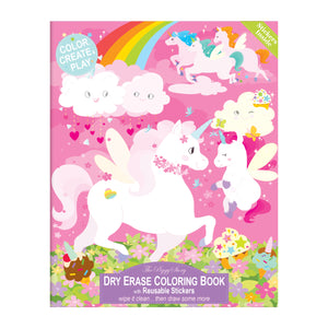 Dry Erase Coloring Book with Reuseable Stickers- Unicorn Land