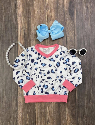 Pink & Blue Animal Print V-Neck