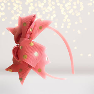 Girls Gold Polka dot bow Holiday headband