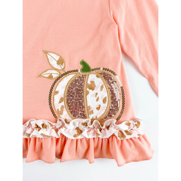 Peach Ruffled Pumpkin Sequin Outfit