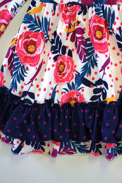 Pink Blooms Navy Ruffle Dress