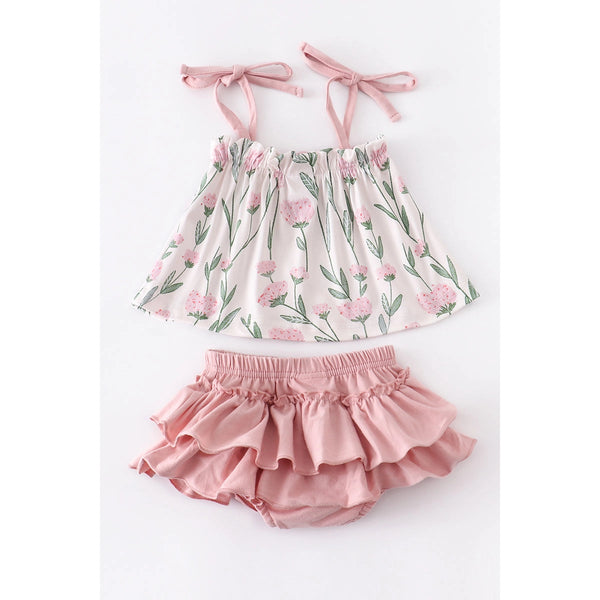 Pink Floral Ruffle Baby Set