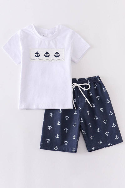 Anchor smocked  boy shorts set