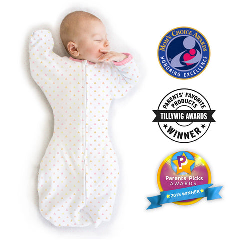 Transitional Swaddle Sack with Arms Up Half-Length Sleeves- Pink Dot- Medium