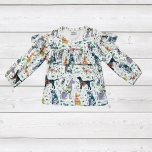Floral Dogs Ruffle Top