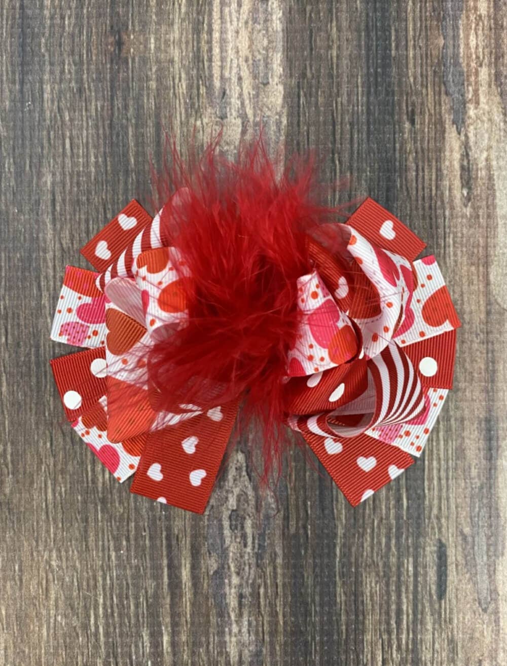 Red & Pink Hearts Marabou Bow