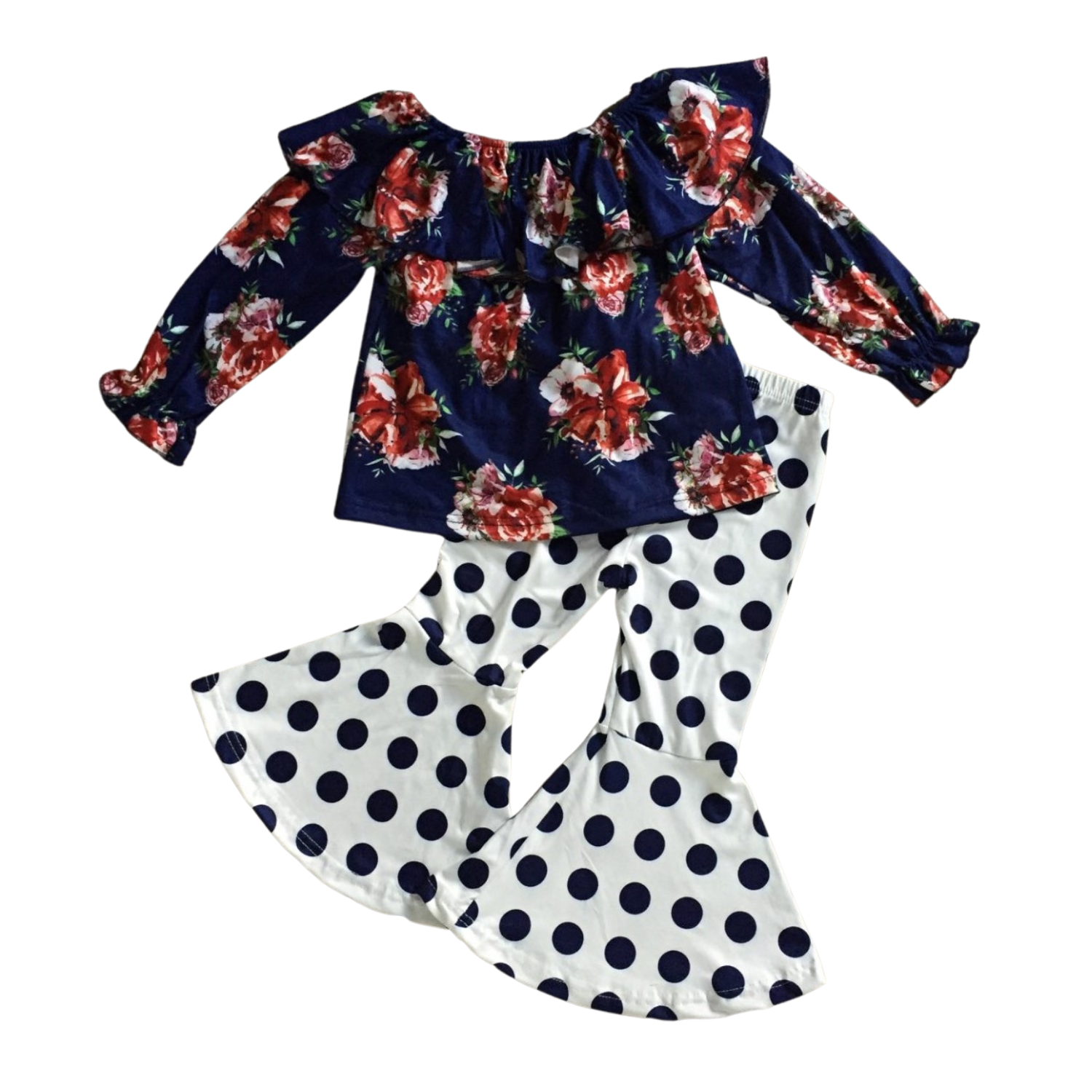 Navy Floral & Polka Dot Bell Outfit