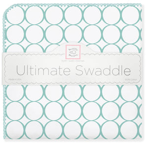 Ultimate Swaddle Blanket, Mod Circles on White, SeaCrystal