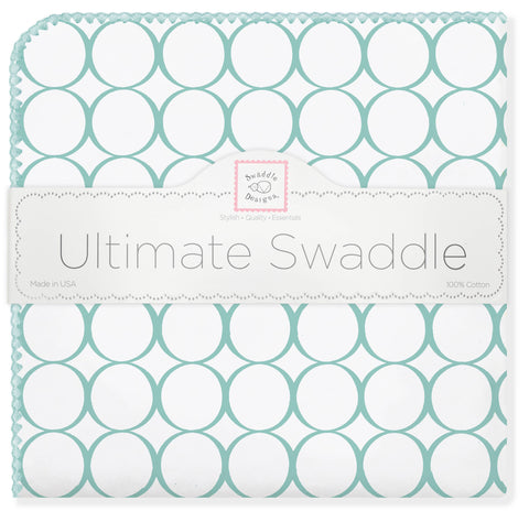 Ultimate Swaddle Blanket, Mod Circles on White, SeaCrystal