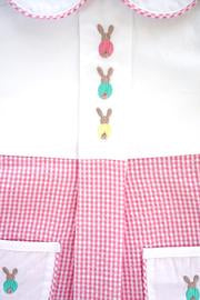 Honeydew Easter Bunny Embroidery Pink/White Seersucker Bubble