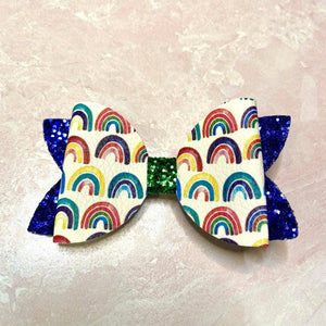 Blue/Green Glitter Rainbow Hairbow (Bow 70)