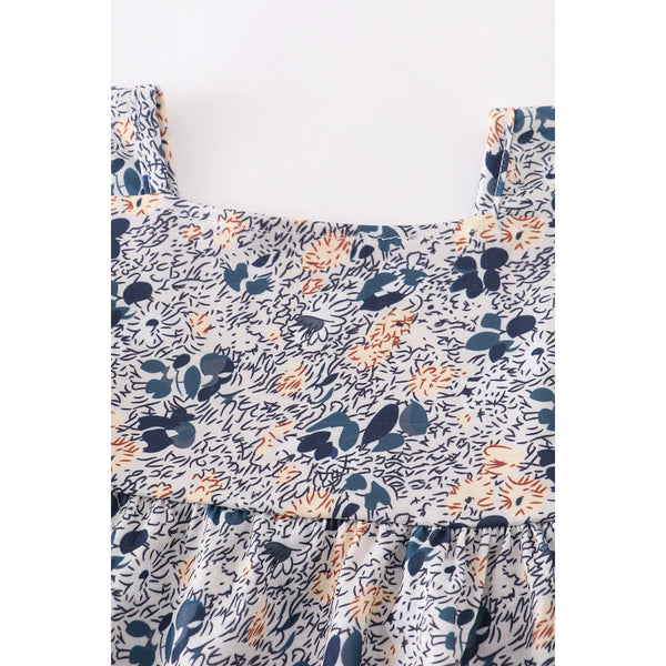 Blue floral square neck twirl dress