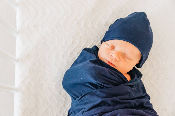 Swaddle Blanket & Baby Hat (Newborn - 3 mo.)- Navy Blue