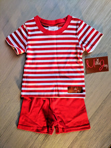 Millie Jay Boys Red and White Stripe Short Set- SIZES: 12 MONTHS & 18 MONTHS - Little Pink Princess Boutique