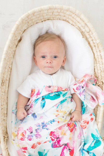 Bamboo and Organic Cotton Muslin Flora Swaddle Blanket