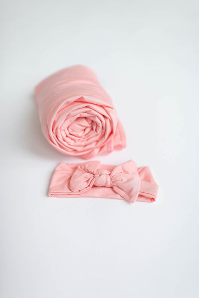 Knotted Baby Gown, Hat & Headband Set (Newborn - 3 mo) -Pink