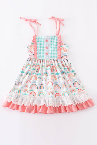Pink Plaid Rainbow Ruffle Dress