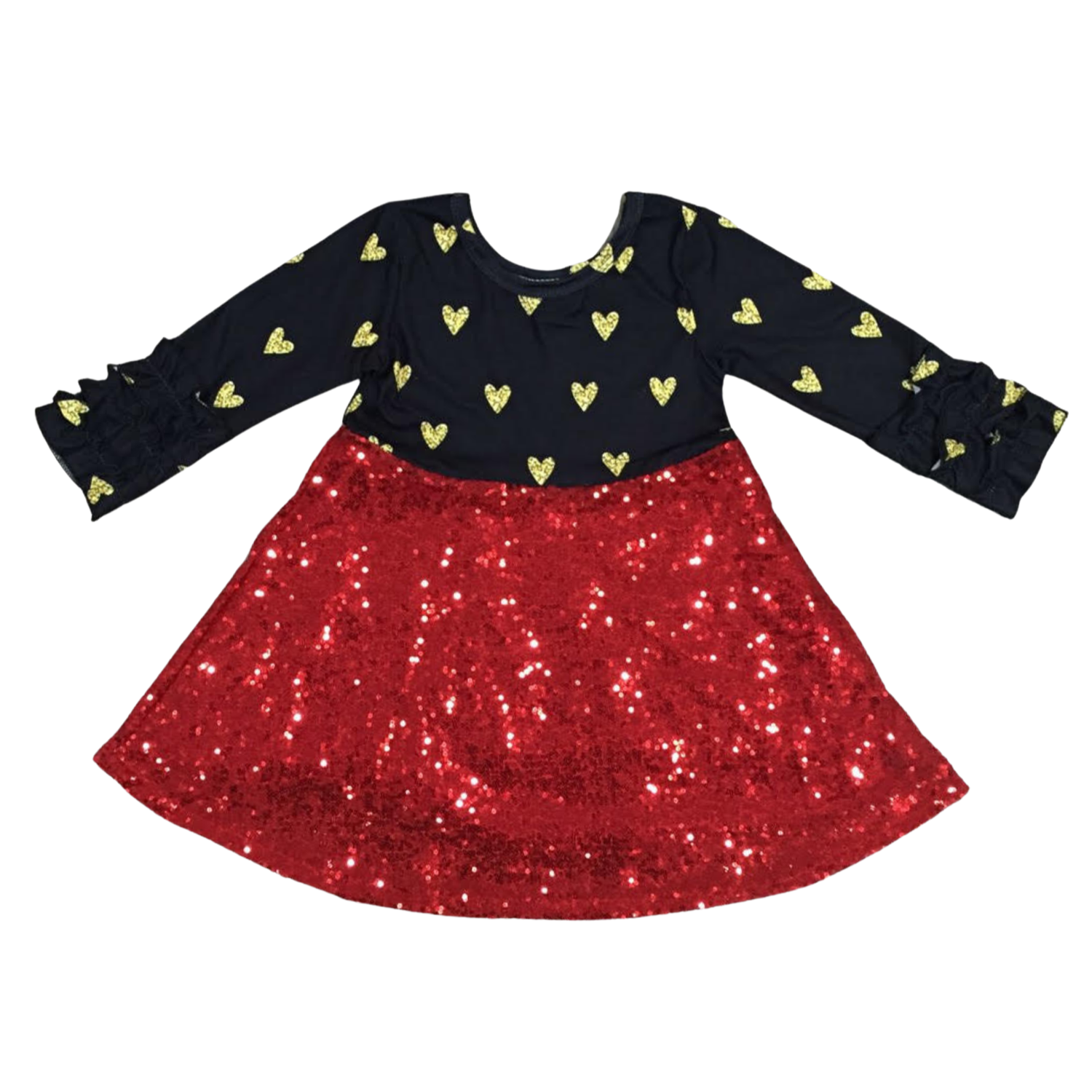 Gold Hearts & Red Sequins Twirly Dress