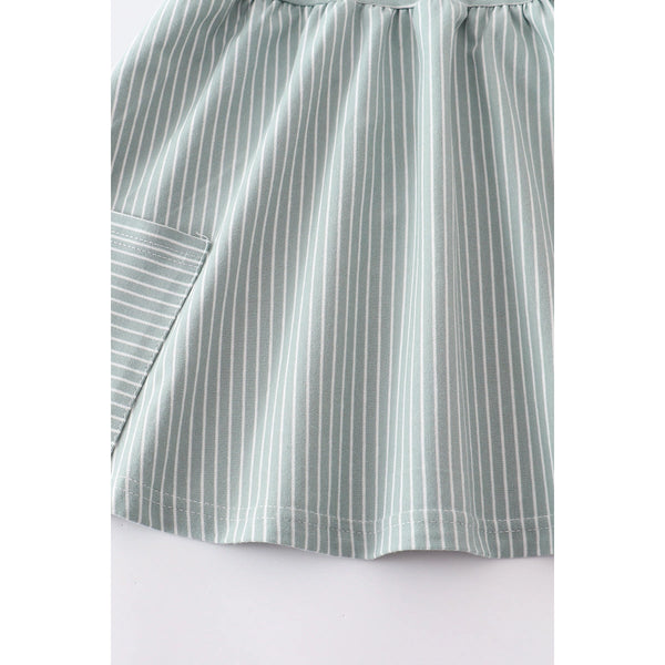 Sage stripe square neck twirl dress