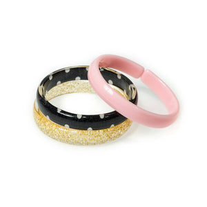 Pink+ Black Glitter Gold Bangle Set