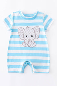 Blue Stripe Elephant Baby Romper