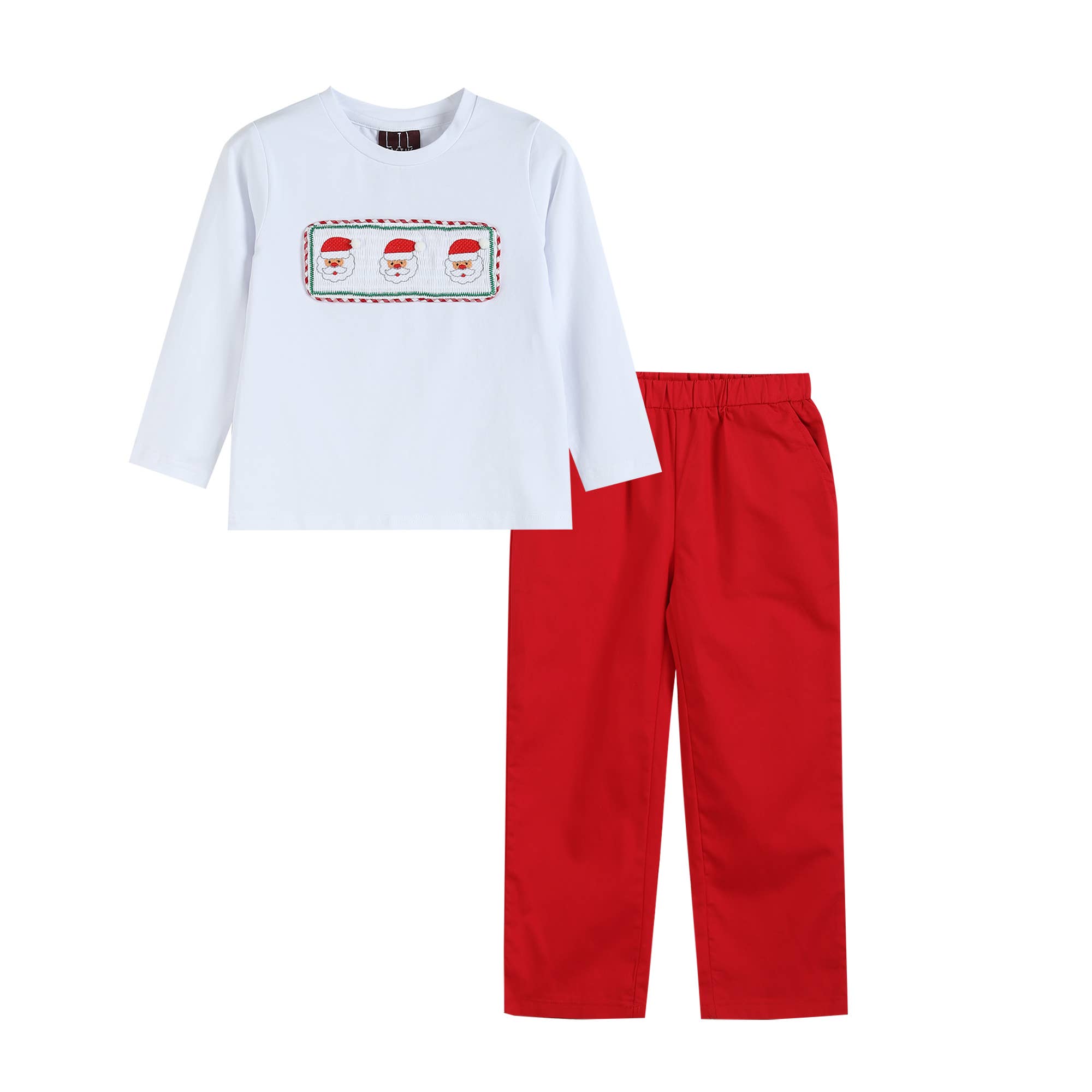 Smocked Santa Long-Sleeve Tee & Red Pants Set