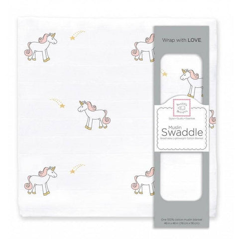 Muslin Swaddle Blanket, Premium Cotton, Unicorn with Shimmer