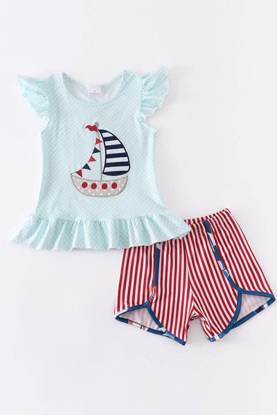 Patriotic Sailboat Stripe Shorts Set