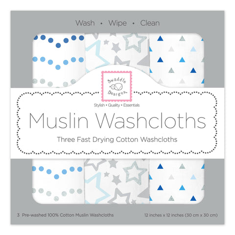 Muslin Washcloth - Shimmer (Set of 3), Blue