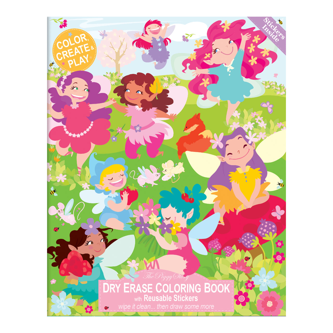 Dry Erase Coloring Book with Reuseable Stickers- Fairy Garden