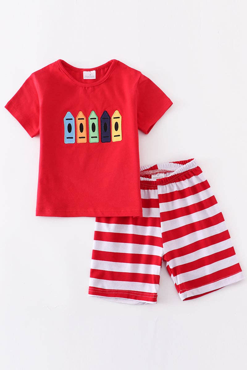 Red pencil striped boy shorts set
