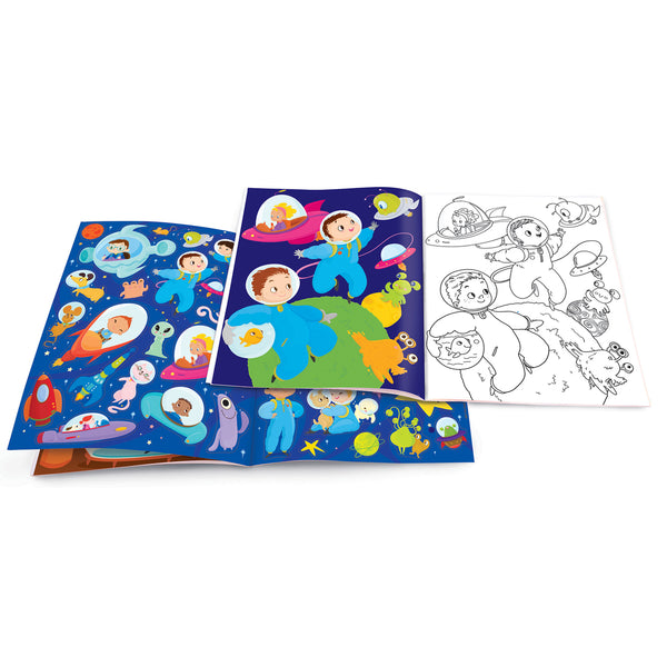 Dry Erase Coloring Book with Reuseable Stickers- Space Adventure