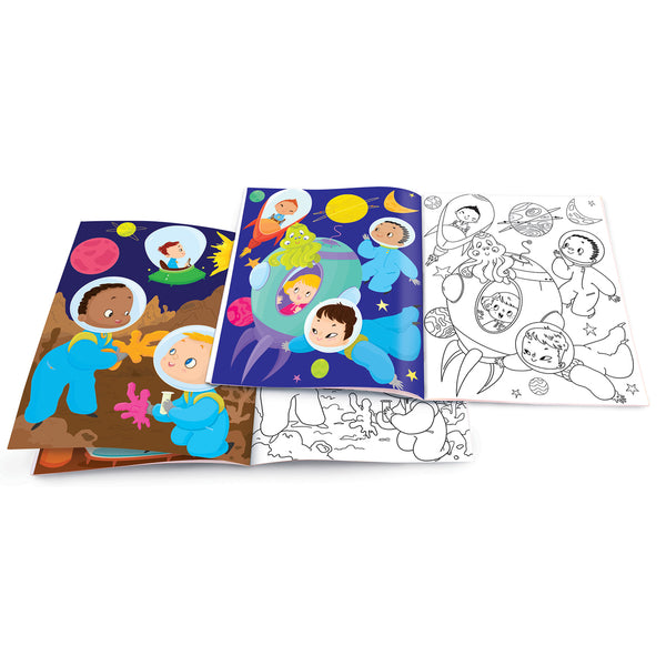 Dry Erase Coloring Book with Reuseable Stickers- Space Adventure